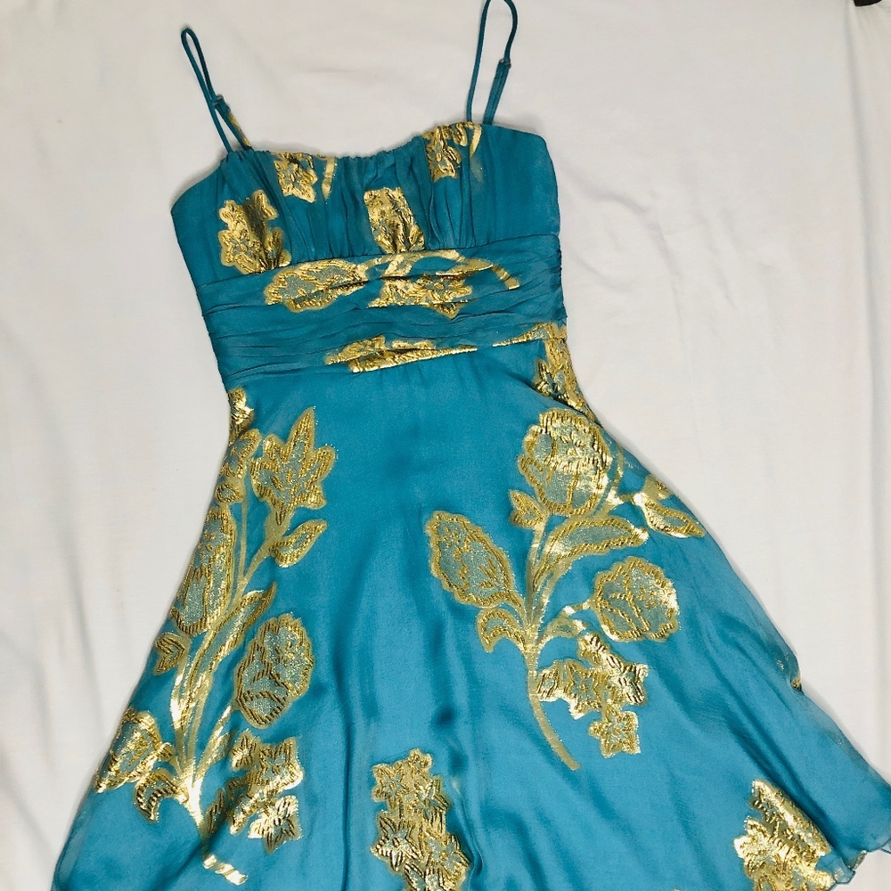 Teal and Gold Slik Dress